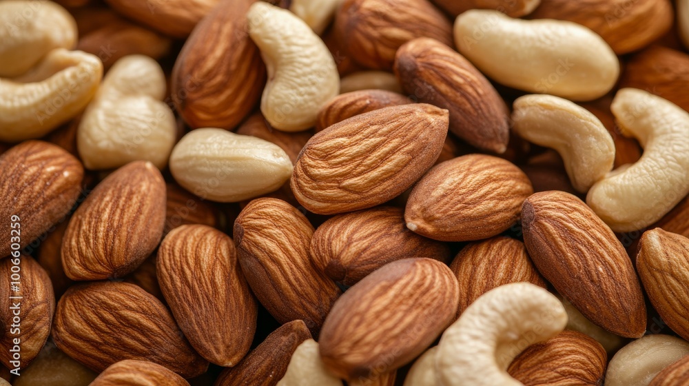Close-up of assorted almonds and cashews Close-up of assorted almonds and cashews