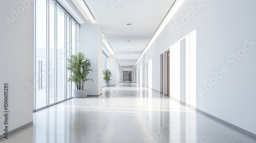 A long, empty hallway with white walls and a white ceiling, with a sense of mystery and anticipation.