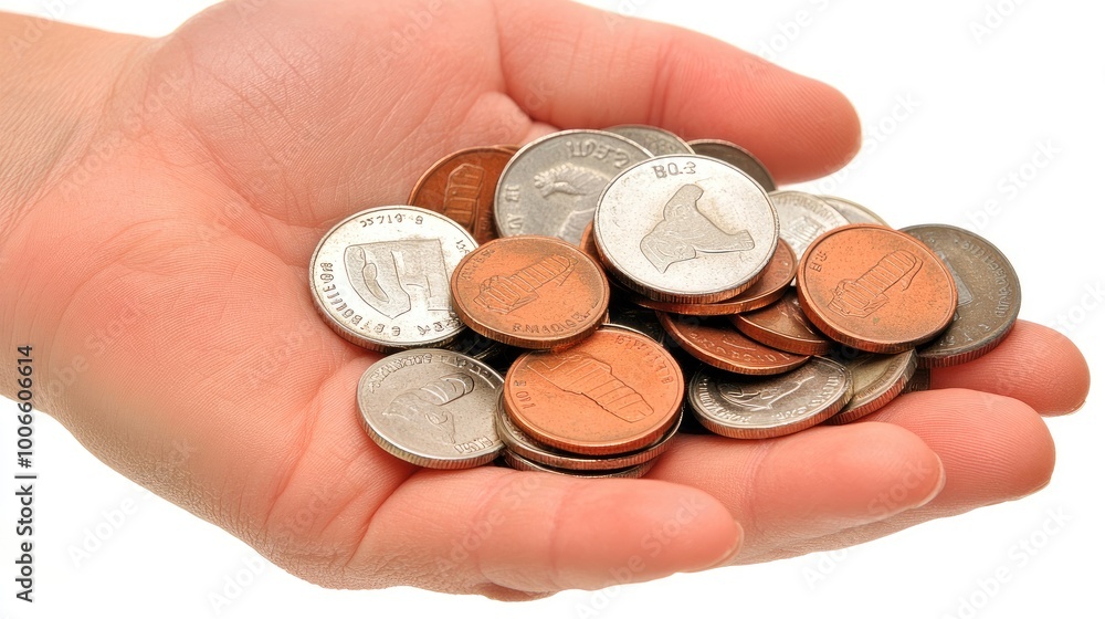 Hand Holding Assortment of Coins for Change Hand Holding Assortment of Coins for Change