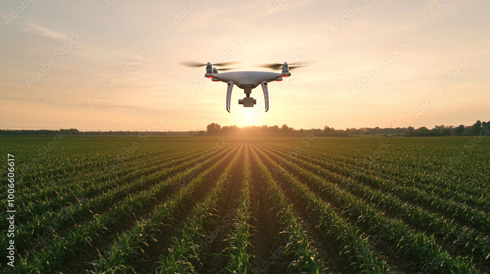 Drones in action for agricultural research and safety, hovering over a farm field while analyzing plant health and mapping terrain. photo Drones in action for agricultural research and safety, hovering over a farm field while analyzing plant health and mapping terrain. photo