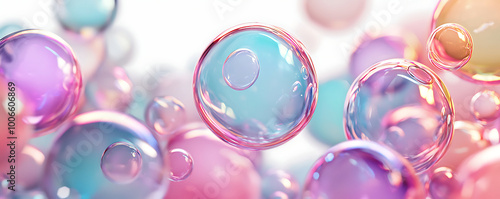 3D rendering of abstract multi colored spheres bubbles patterns