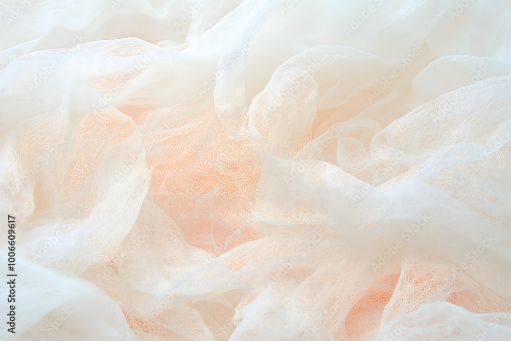 Soft White and Peach Fabric Texture Draped Sheer Fabric Background Soft White and Peach Fabric Texture Draped Sheer Fabric Background