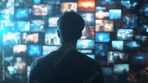 Man Overwhelmed by a Wall of Screens