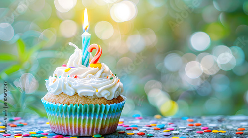 Joyful 2th Birthday Cupcake on Plate 