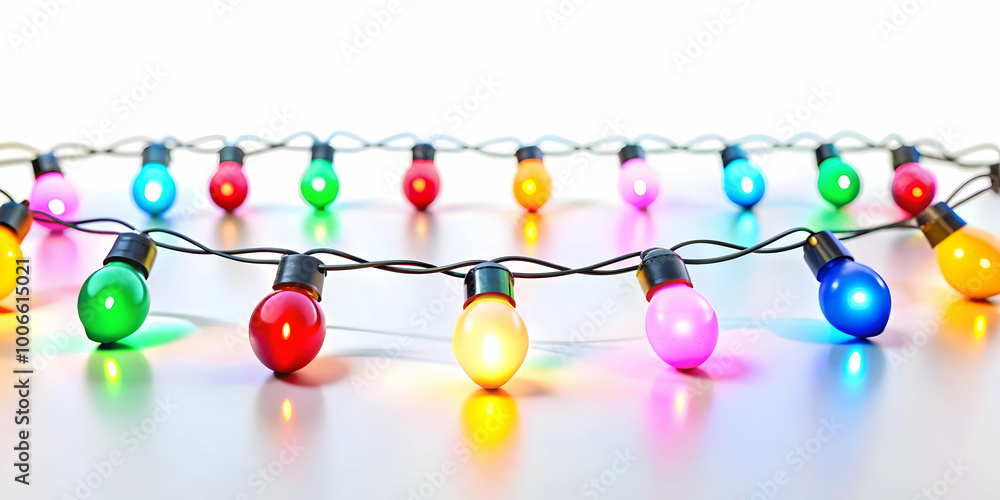 Obraz premium 3D Santa's Christmas Lights Icon: Vividly Detailed Colorful String of Lights Isolated on White Background for Infographic Use