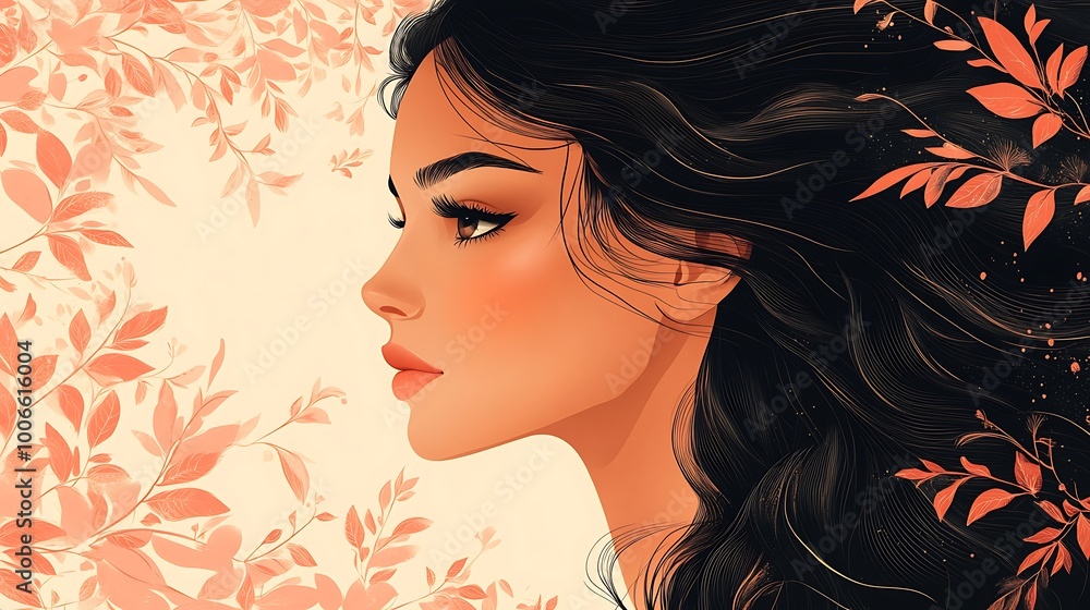 Digital Illustration of a Beautiful Woman with Long Dark Hair Digital Illustration of a Beautiful Woman with Long Dark Hair