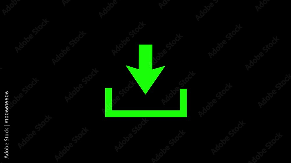 Abstract green color downloading icon animation on black background Abstract green color downloading icon animation on black background
