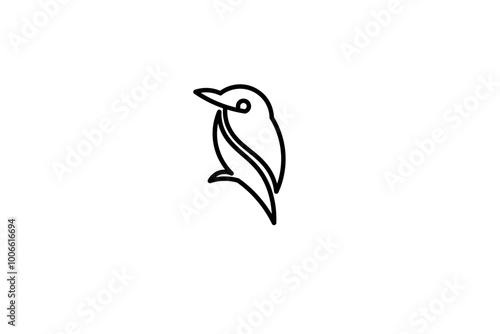 Minimalist outline of a kingfisher bird, drawn in a simple yet elegant style. The bird's streamlined form captures its natural essence, emphasizing a sleek and modern design