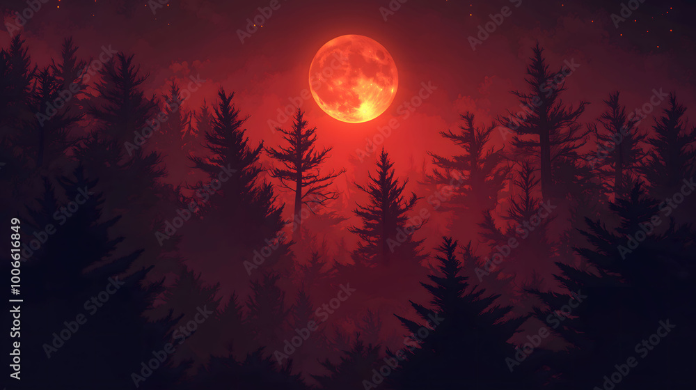 Blood Moon Night in a Haunted Forest 1