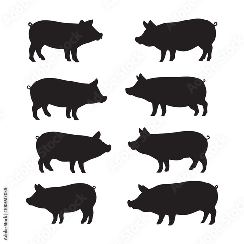 Set of silhouette pigs, Vector Silhouette
