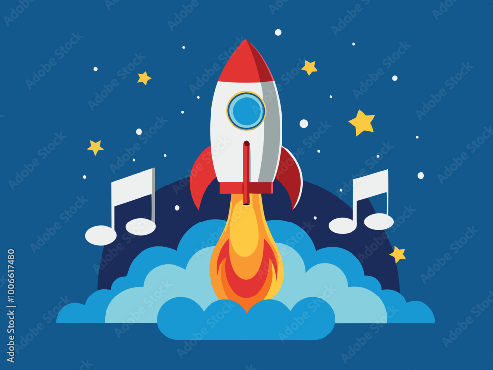 Print Business start up idea with Rocket launch up to the space Print Business start up idea with Rocket launch up to the space
