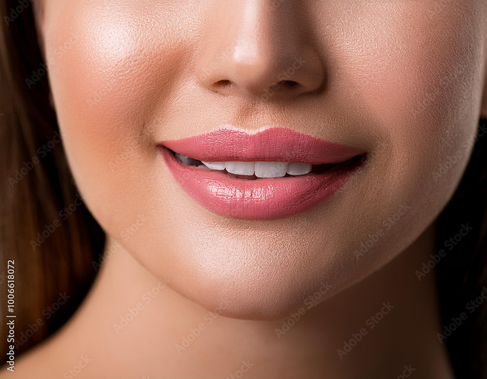 Naklejka premium Boca de mujer con piel perfecta sonriendo