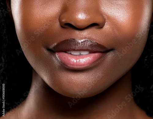 Boca de mujer con piel perfecta sonriendo photo