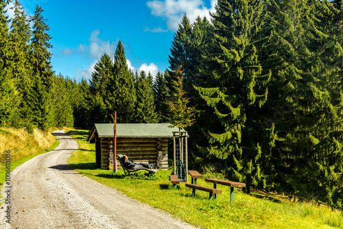 Obraz na płótnie Herbstliche Wanderung durch den wunderschönen Thüringer Wald über den Kickelhahn bei Ilmenau - Thüringen - Deutschland w salonie