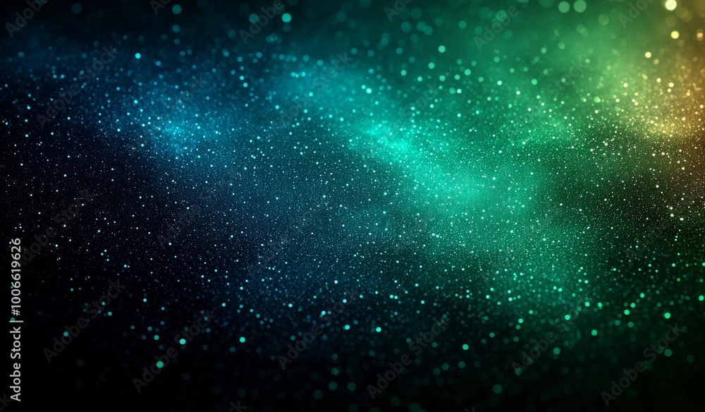 Fototapeta premium Hyber realistic photo of Dark color gradient background, green blue lights on grainy black backdrop, noise texture effect, webpage header design , copy space for text,