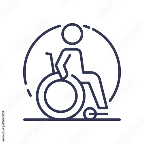 Line art of a person in a wheelchair, symbolizing motor accessibility and inclusivity.