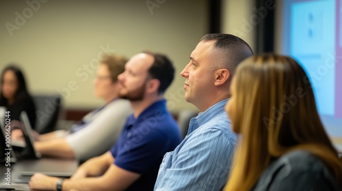 Focused business team listening to presentation during a meeting