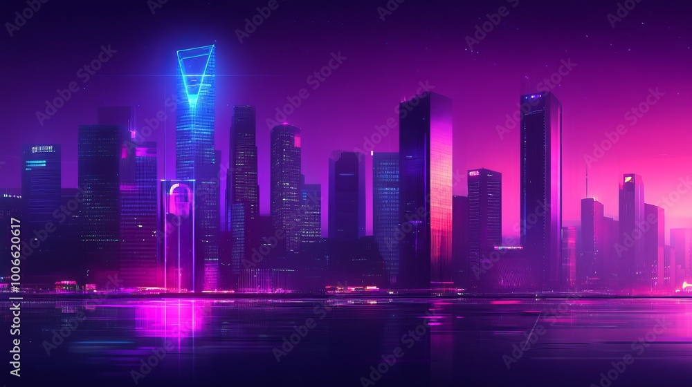 Neon Cityscape: Futuristic Architecture and Glowing Lights Neon Cityscape: Futuristic Architecture and Glowing Lights