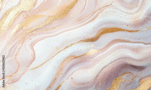 an abstract marbled pattern with swirling shades of pink, white, and gold. The flowing design creates a sense of elegance and luxury, resembling the fluidity of natural stone or watercolor art.