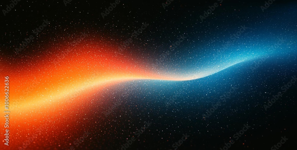 Obraz premium Hyber realistic photo of Vibrant rainbow, orange blue teal white psychedelic grainy gradient color flow wave on black background, music cover dance party poster design