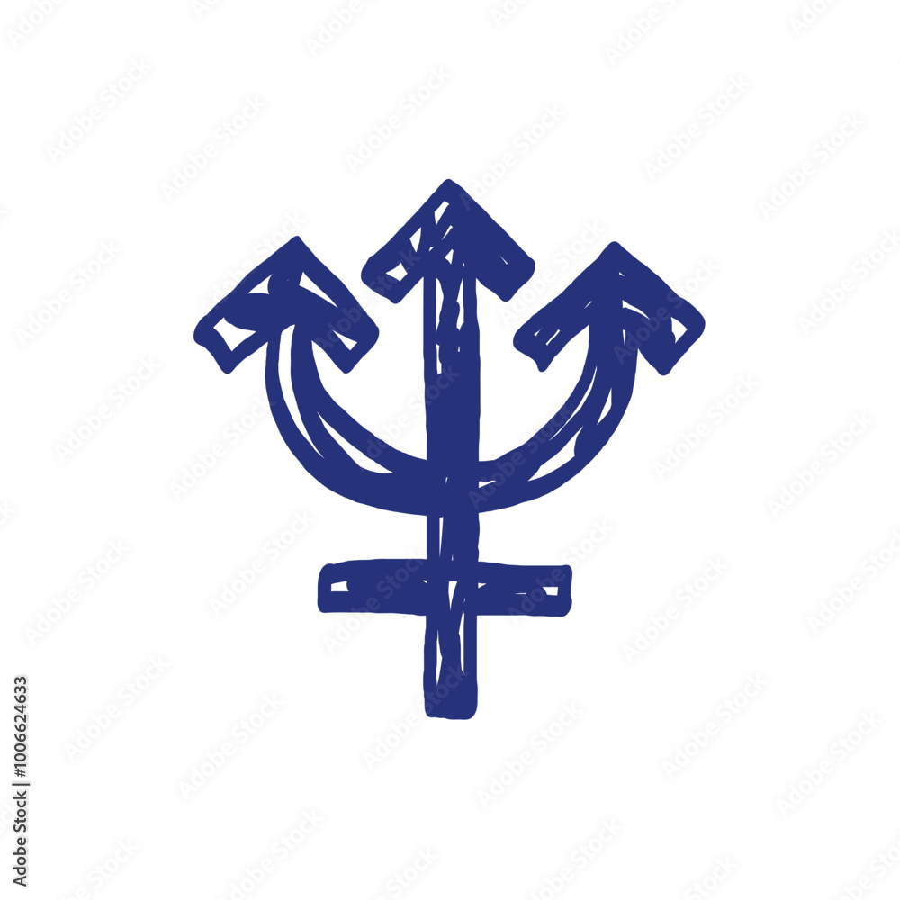 Neptune planet symbol pictogram. Horoscope vector sign. Hand drawn sketch. Blue pen or marker drawing. Primitive kids picture Neptune planet symbol pictogram. Horoscope vector sign. Hand drawn sketch. Blue pen or marker drawing. Primitive kids picture