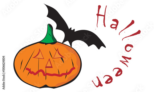 halloween, with a simple pumpkin and bat design photo