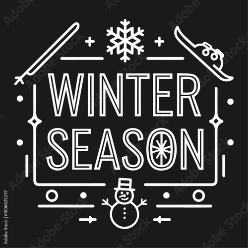 Winter season with minimal Objects about Winter around it, Winter December, snowman, flakes, tree, snow design for cold season poster written text