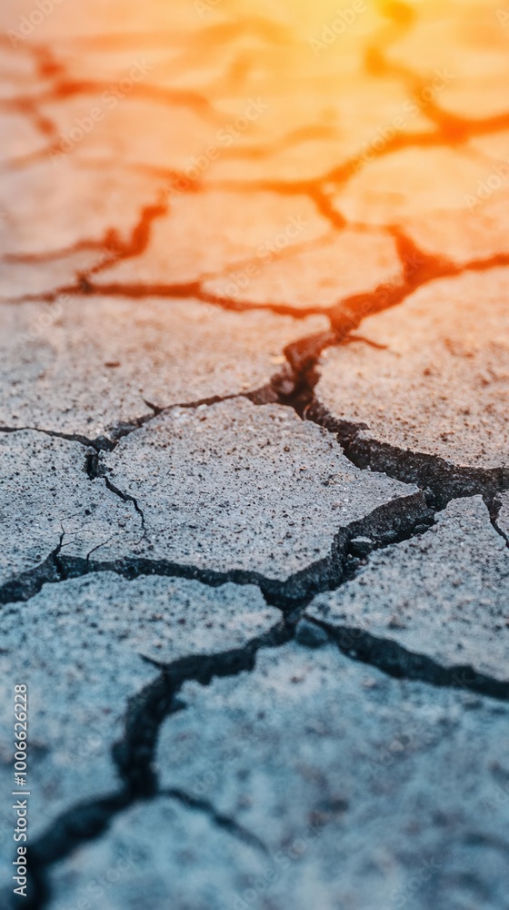 Obraz premium Heat rising from cracked pavement in an urban heat island, visualizing the environmental consequences of city design