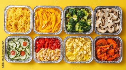 Healthy Meal Prep: Assorted Colorful Dishes in Foil Containers