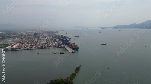 Aerial view of the Port of Paranaguá in operation.