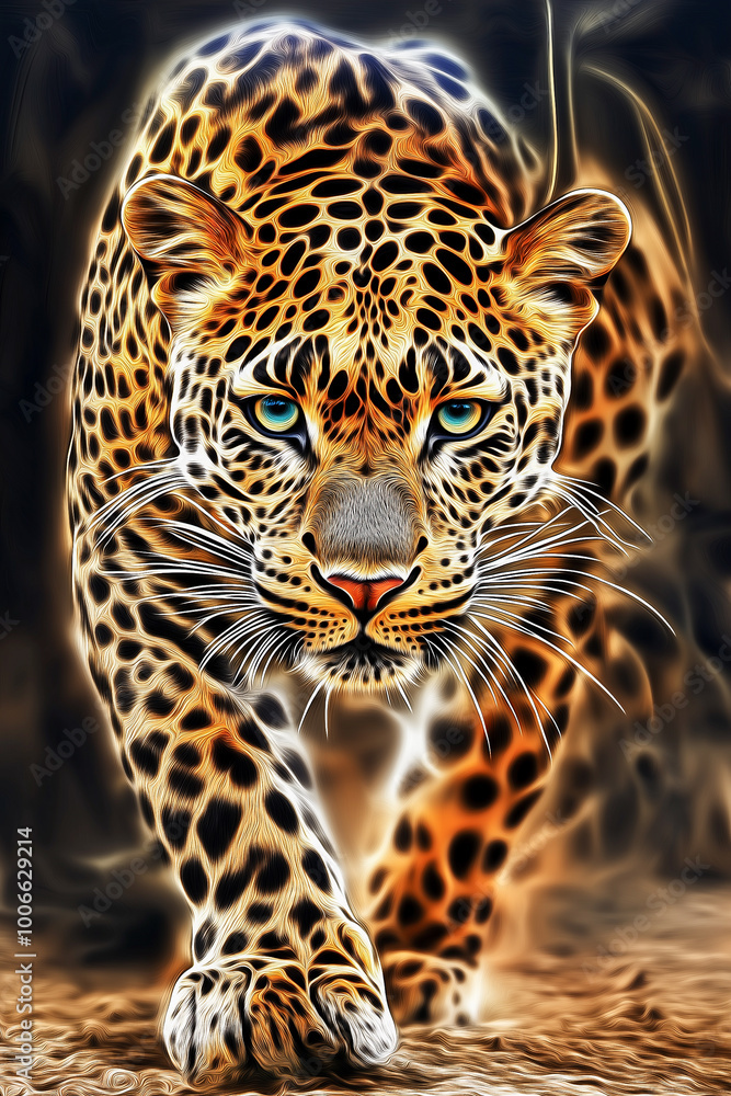 Fototapeta premium Illustration of a leopard in flames 