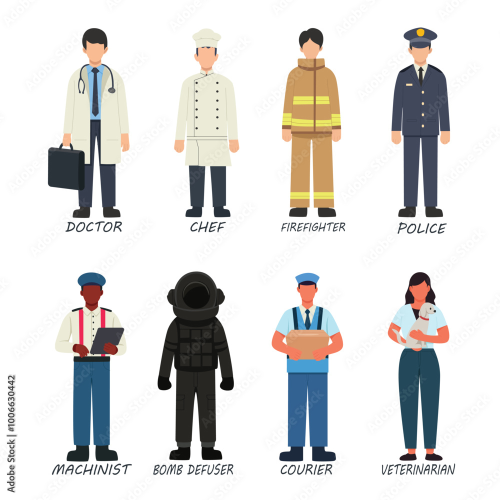 illustration of several professions that prioritize service illustration of several professions that prioritize service
