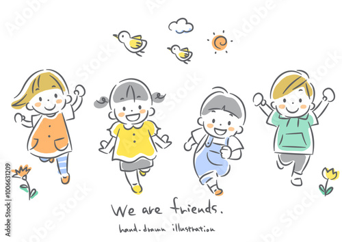 走る子供たち　やわらかくてカワイイ手描きイラスト