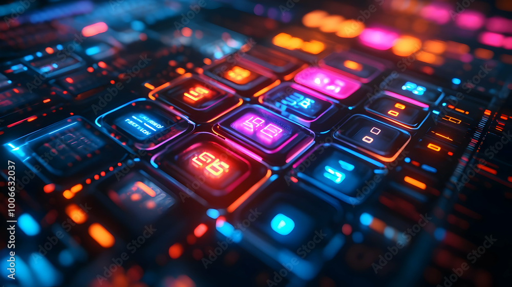 Futuristic 3D Holographic Calculator Icon: Symbolizing Financial Leadership, Responsibility, and Technology in Business Strategy - Macro Close-Up Futuristic 3D Holographic Calculator Icon: Symbolizing Financial Leadership, Responsibility, and Technology in Business Strategy - Macro Close-Up