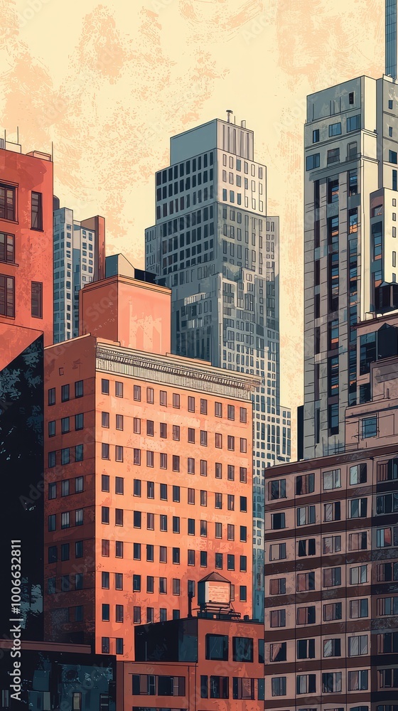 A stunning view of modern buildings with a warm sunset glow, showcasing architectural diversity and city life. A stunning view of modern buildings with a warm sunset glow, showcasing architectural diversity and city life.