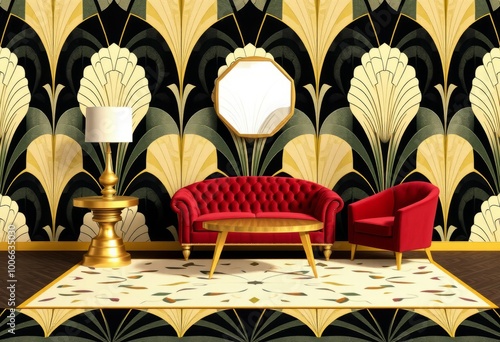 Art Deco Decadence Geometric patterns luxurious materials and bo photo