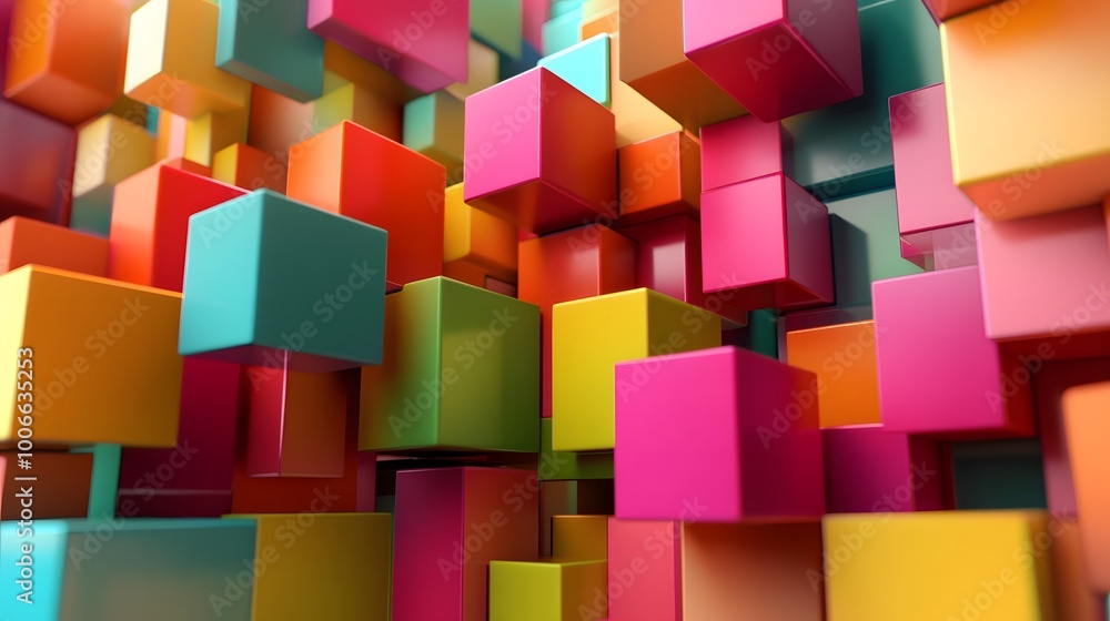Obraz premium Multicolor boxes abstract background 3D render illustration. 