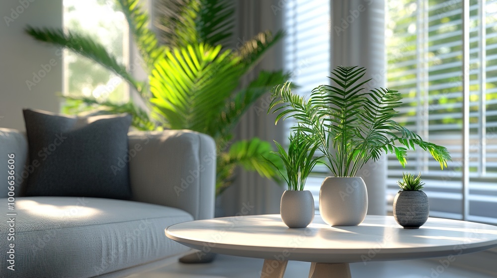 Fototapeta premium Lush Indoor Plants in Bright Living Room