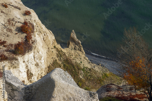 Aerial view from the chalk cliffs of Møns Klint in autumn.	 photo