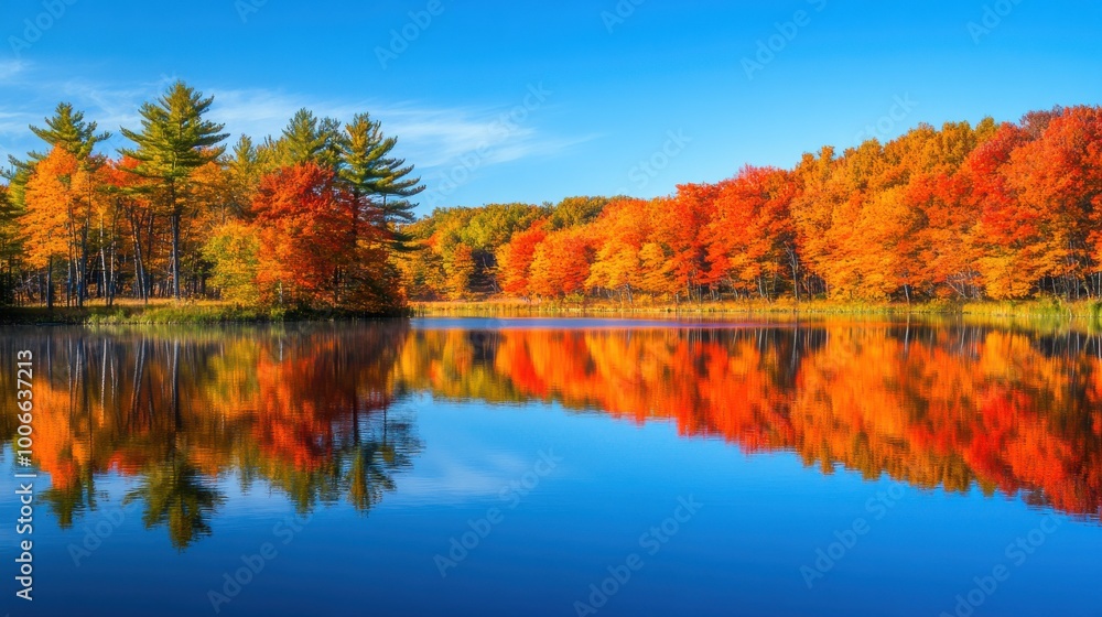 Serene Autumn Lake Surrounded by Colorful Trees Serene Autumn Lake Surrounded by Colorful Trees