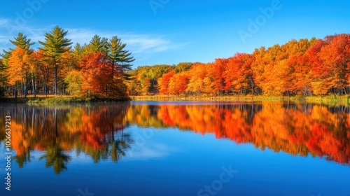 Serene Autumn Lake Surrounded by Colorful Trees