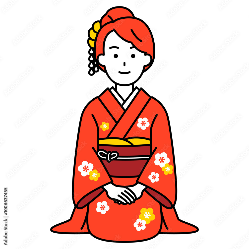 Fototapeta premium 着物で正座する女性