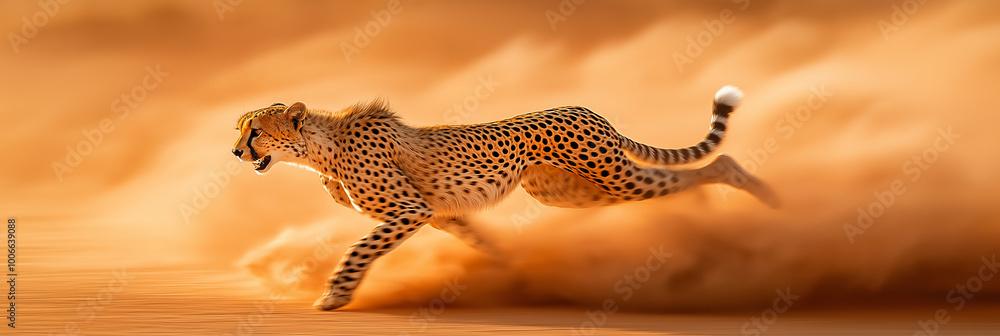 A cheetah running, sprinting in a desert Africa. Fast hunting concept. A cheetah running, sprinting in a desert Africa. Fast hunting concept.