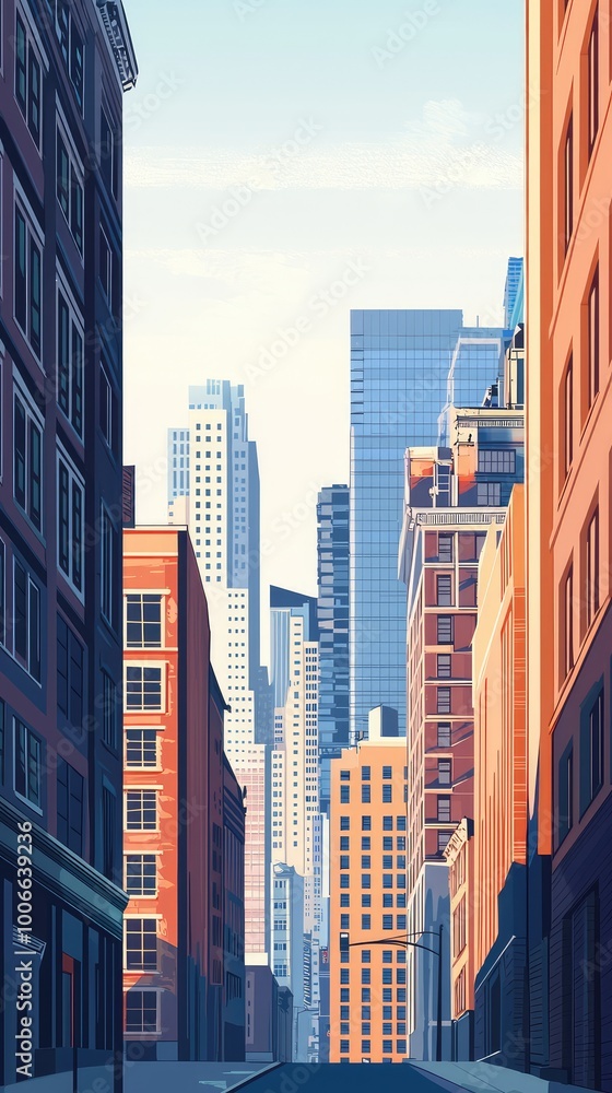 A vibrant urban cityscape showcasing tall buildings and clear skies, perfect for illustrating modern metropolitan life. A vibrant urban cityscape showcasing tall buildings and clear skies, perfect for illustrating modern metropolitan life.