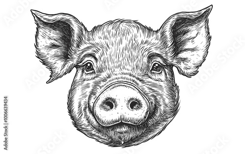 Wallpaper Mural Pig, hog, boar. Vintage retro print, pig sketch vintage style drawing, linear drawing, engrave old school. Sketch artwork silhouette pig, hog, boar. Side view profile. Illustration Torontodigital.ca