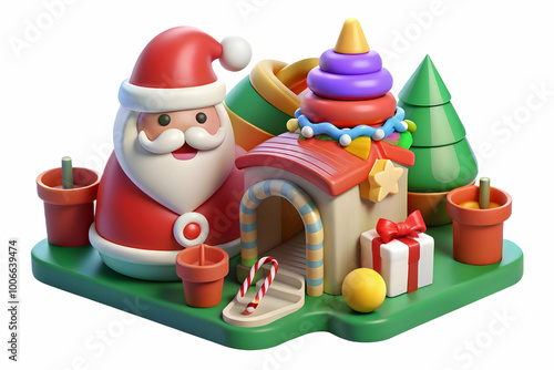 Seamless Background of Santa's Organic Toy Workshop: Whimsical Cartoon Elements & Bright Colors for Text Overlays