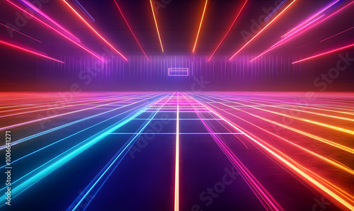 Dynamic Neon Football Action with Futuristic Geometric Patterns and Vibrant Light Trails for High-Energy Sports Advertising Backgrounds