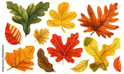 Isolated autumn leaves falling on a white background. Modern illustration.