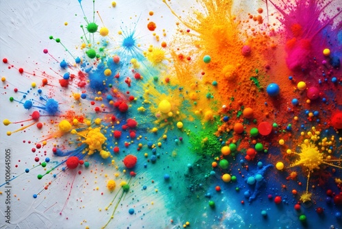 Abstract explosion of colorful paint and drops with dynamic composition photo