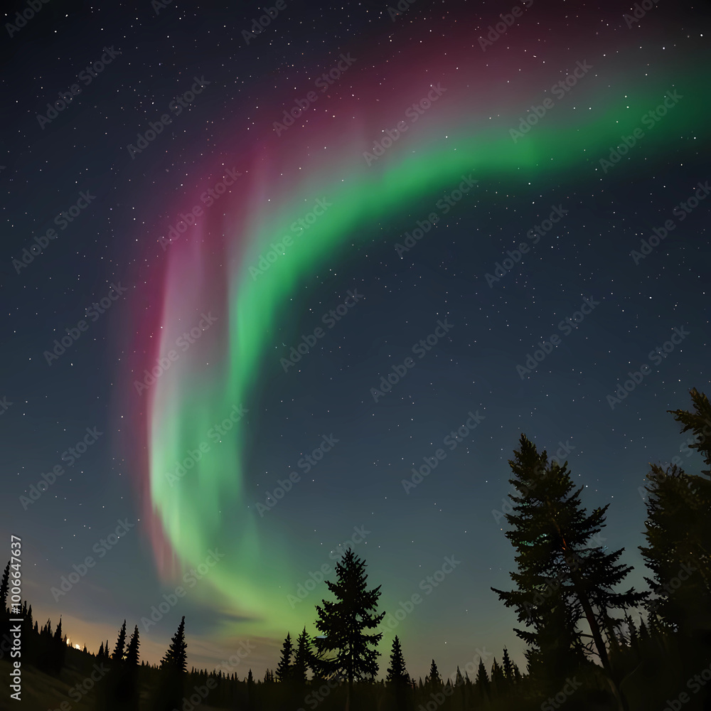Naklejka premium Spectacular green aurora borealis lights up the night sky